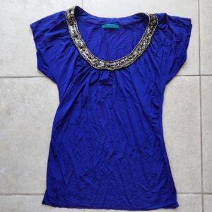 Anthropologie Velvet Brand Purple Embellished Top Blouse Size L Made in USA